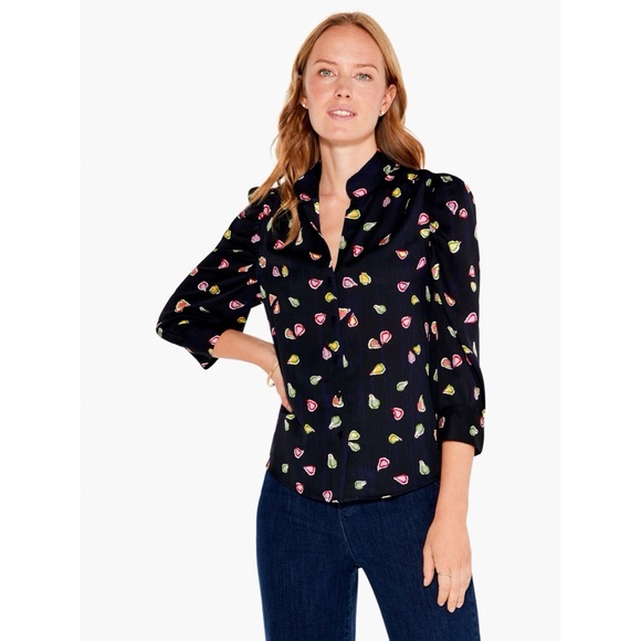 Nic+Zoe Party Pears Button Front Top, Black Mul Size S New w/Tag Retail $148 - Picture 9 of 13